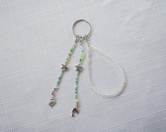 Blue & Green Coastal Keychain Bag Charms made with Seed Beads and Silver Charms