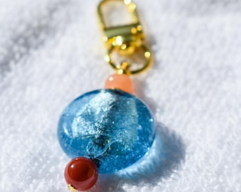 Chunky Beaded Bag Charm | Blue glass bead, Coastal Vibes