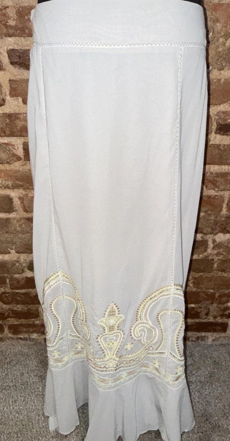 Anthropologie Floreat Szaro-złota spódnica maxi z koralikami, bogato haftowana, rozmiar 6, boho zdjęcie 5