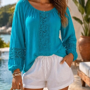 Lilly Pulitzer Briony Boho Peasant Top Sz S Teal Blue Viscose Palm Beach Resort image 1