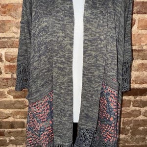 Anthropologie Cine NWT Gray Fringe 3/4 SLEEVE crochet Open Cardigan Luxury beach image 2