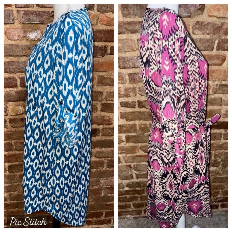Anthropologie Lot of 2 Maeve Shirt Dresses Ikat Pattern Sz L Pink & Blue EUC image 4
