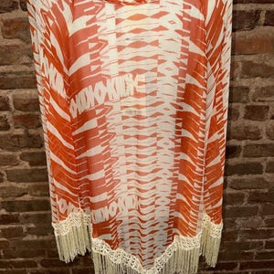 ANNA SUI For Anthropologie NWT Orange Silk Sheer Tunic Fringe Sz M Festival Boho image 5