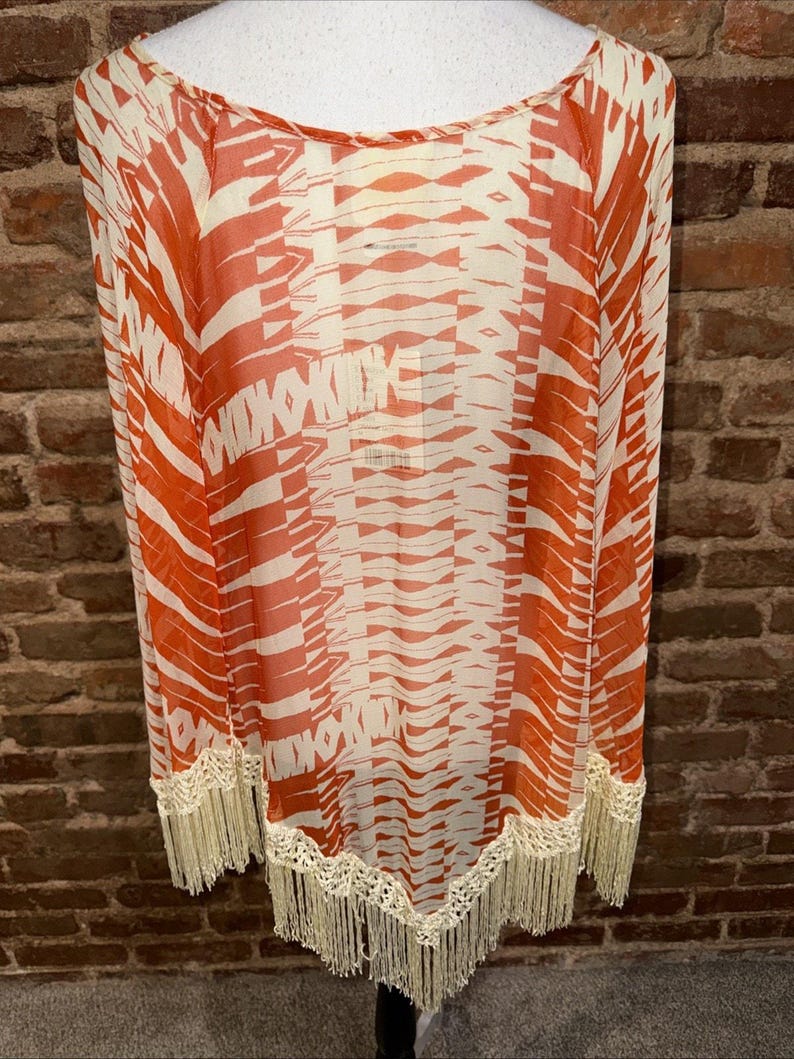 ANNA SUI For Anthropologie NWT Orange Silk Sheer Tunic Fringe Sz M Festival Boho image 5