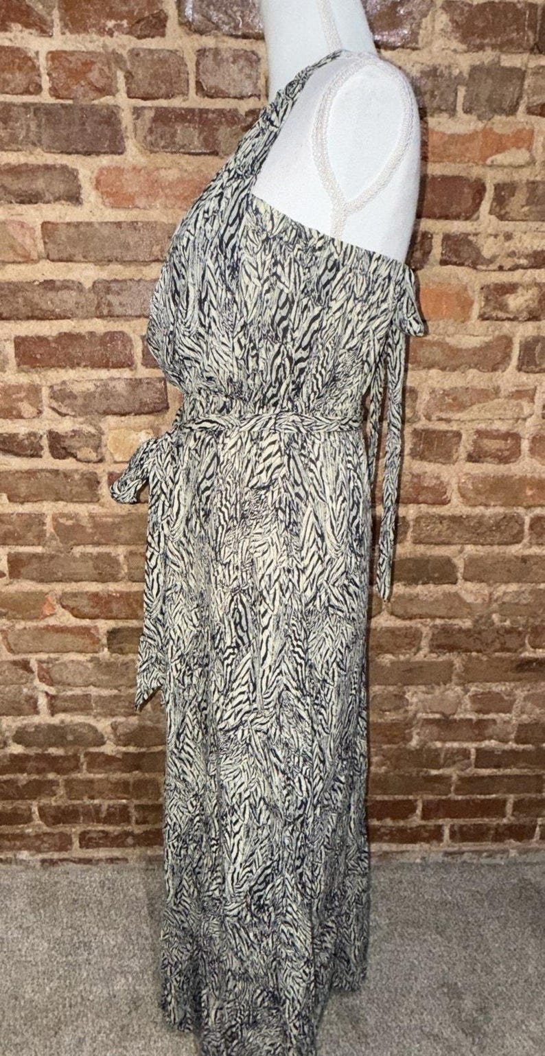 Anthropologie Leifsdottir Marinblå Krämfärgad Abstrakt 100% Siden Halter Maxiklänning 8 EUC bild 4