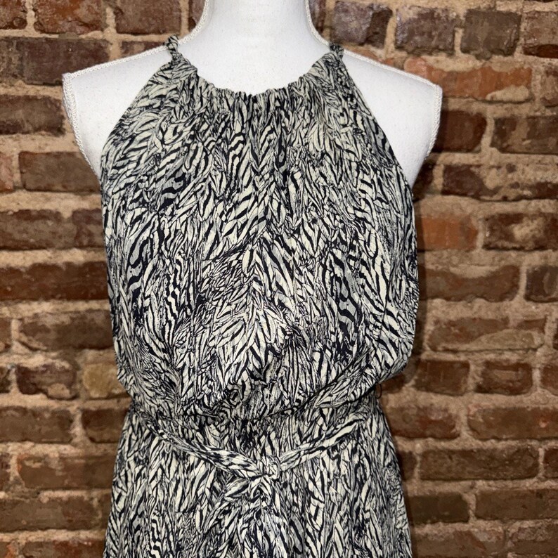 Anthropologie Leifsdottir Marinblå Krämfärgad Abstrakt 100% Siden Halter Maxiklänning 8 EUC bild 3