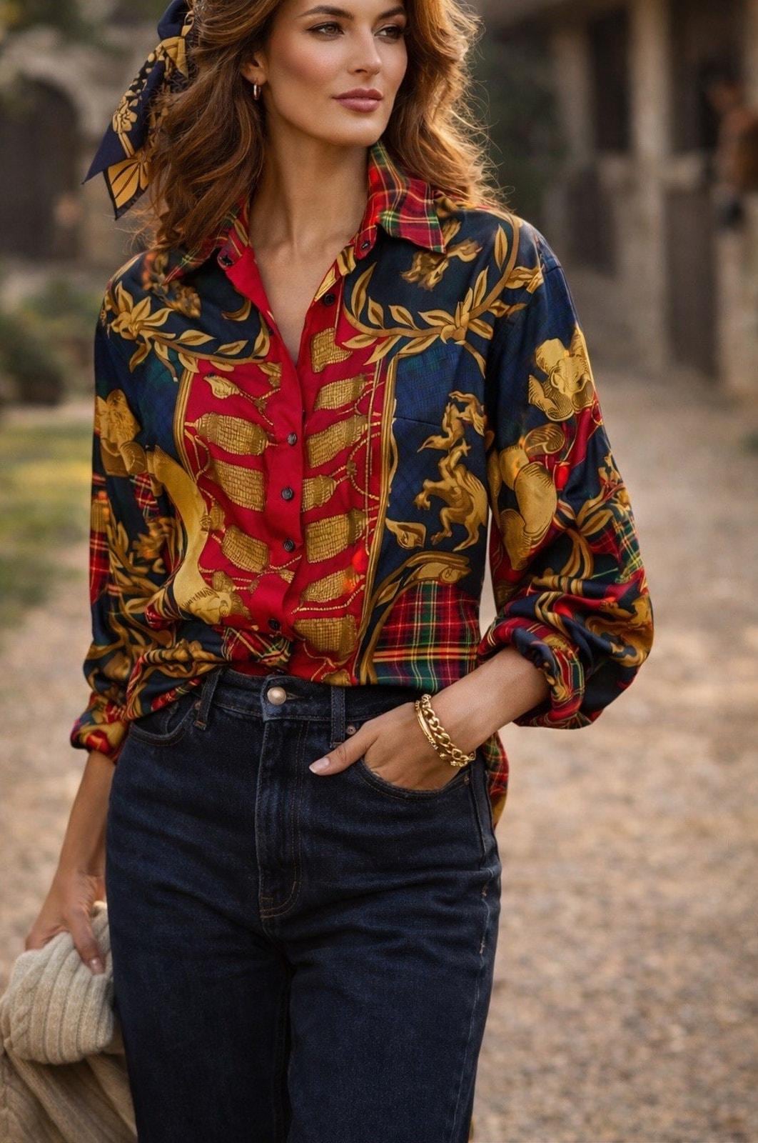 Hermès Vintage Silk Blouse Shirt Hermes Authentic Ultra Rare Vintage Women's 100% Silk Button up