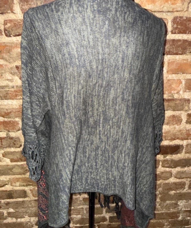Anthropologie Cine NWT Gray Fringe 3/4 SLEEVE crochet Open Cardigan Luxury beach image 4