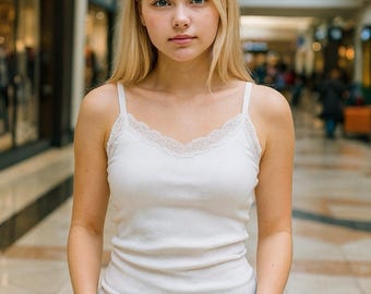 Y2K Vintage Faded Glory Camisole Tank Top Large Cream Lace Boho Fairy Grunge
