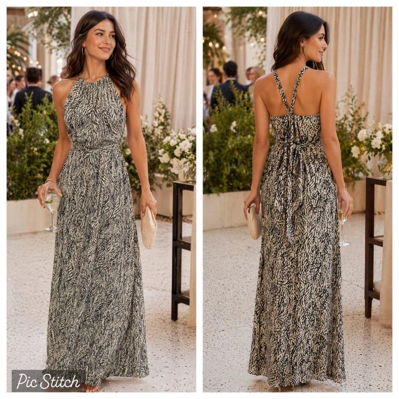 Anthropologie Leifsdottir Marinblå Krämfärgad Abstrakt 100% Siden Halter Maxiklänning 8 EUC bild 1