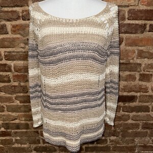 Free People S Striped SWEATER Ribbon Tape Yarn Desert Moon Brown/Tan Boho EUC image 2