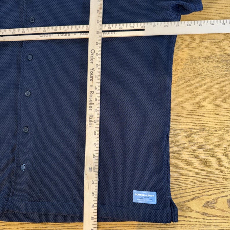 Scotch Soda Amsterdam Navy gewebtes strukturiertes Kurzarm-Button-Up-Shirt Herren 2XL Bild 6