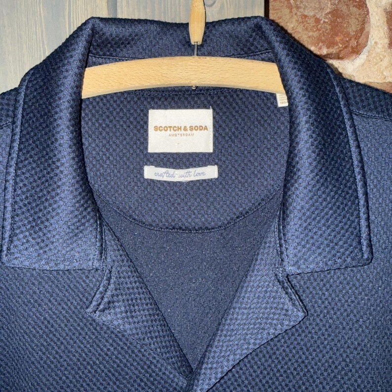 Scotch Soda Amsterdam Navy gewebtes strukturiertes Kurzarm-Button-Up-Shirt Herren 2XL Bild 4