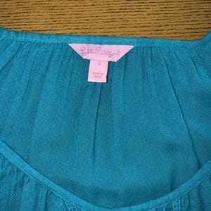 Lilly Pulitzer Briony Boho Peasant Top Sz S Teal Blue Viscose Palm Beach Resort image 7