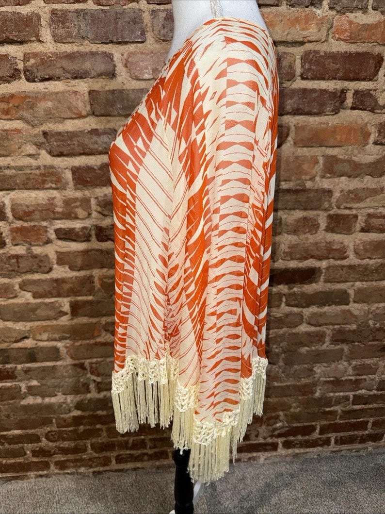 ANNA SUI For Anthropologie NWT Orange Silk Sheer Tunic Fringe Sz M Festival Boho image 4