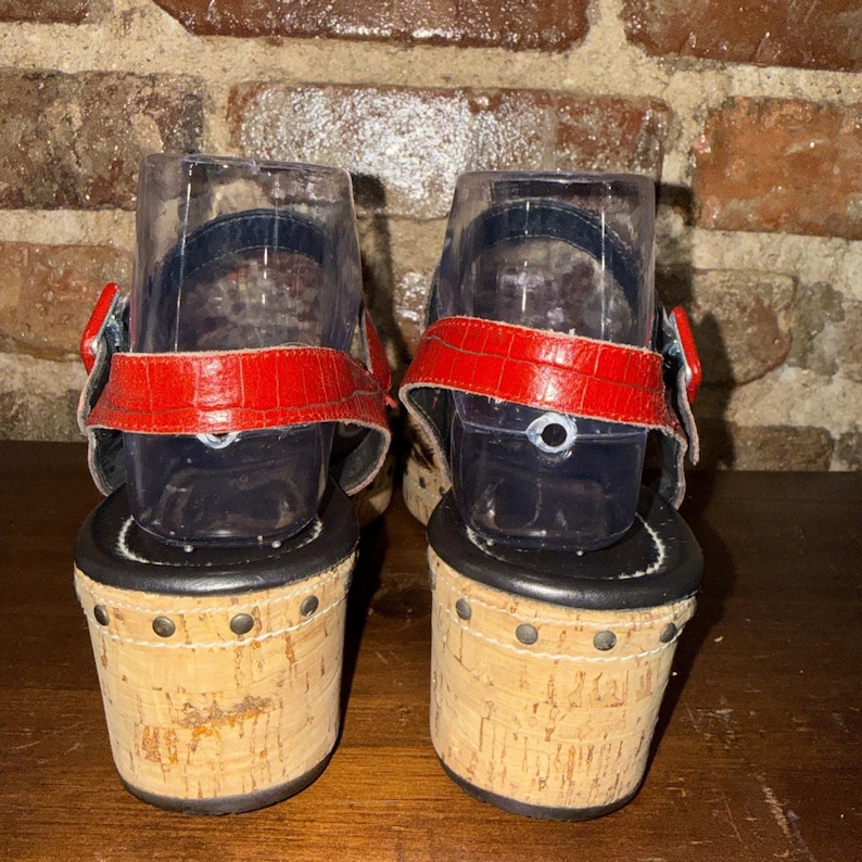 Donald J Pliner SHA Leopard Calf Hair Cork Wedge Sandals Red Croc Italy 7.5M image 8