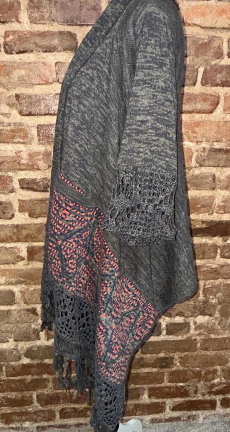 Anthropologie Cine NWT Gray Fringe 3/4 SLEEVE crochet Open Cardigan Luxury beach image 3