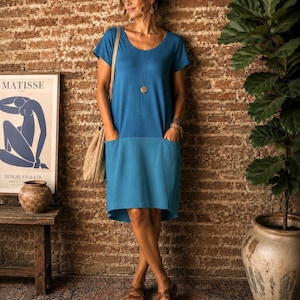 anthropologie blue linen dress Anthropologie Women's Linen Open Back Lined Short Sleeve Dress Blue Sz 4
