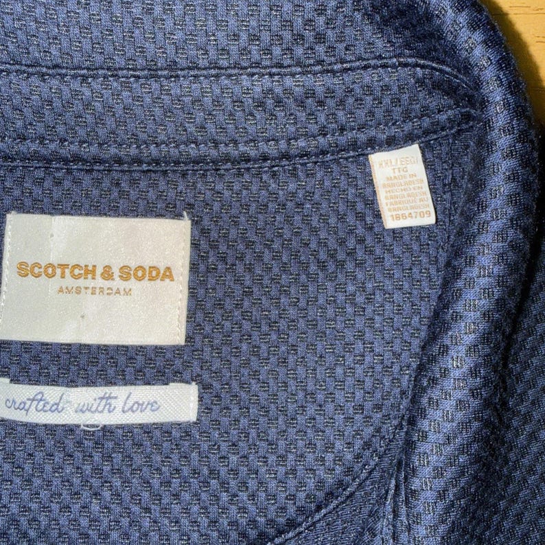 Scotch Soda Amsterdam Navy gewebtes strukturiertes Kurzarm-Button-Up-Shirt Herren 2XL Bild 8