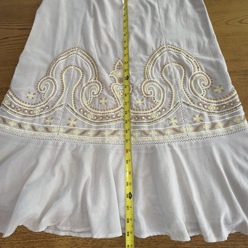 Anthropologie Floreat Szaro-złota spódnica maxi z koralikami, bogato haftowana, rozmiar 6, boho zdjęcie 8