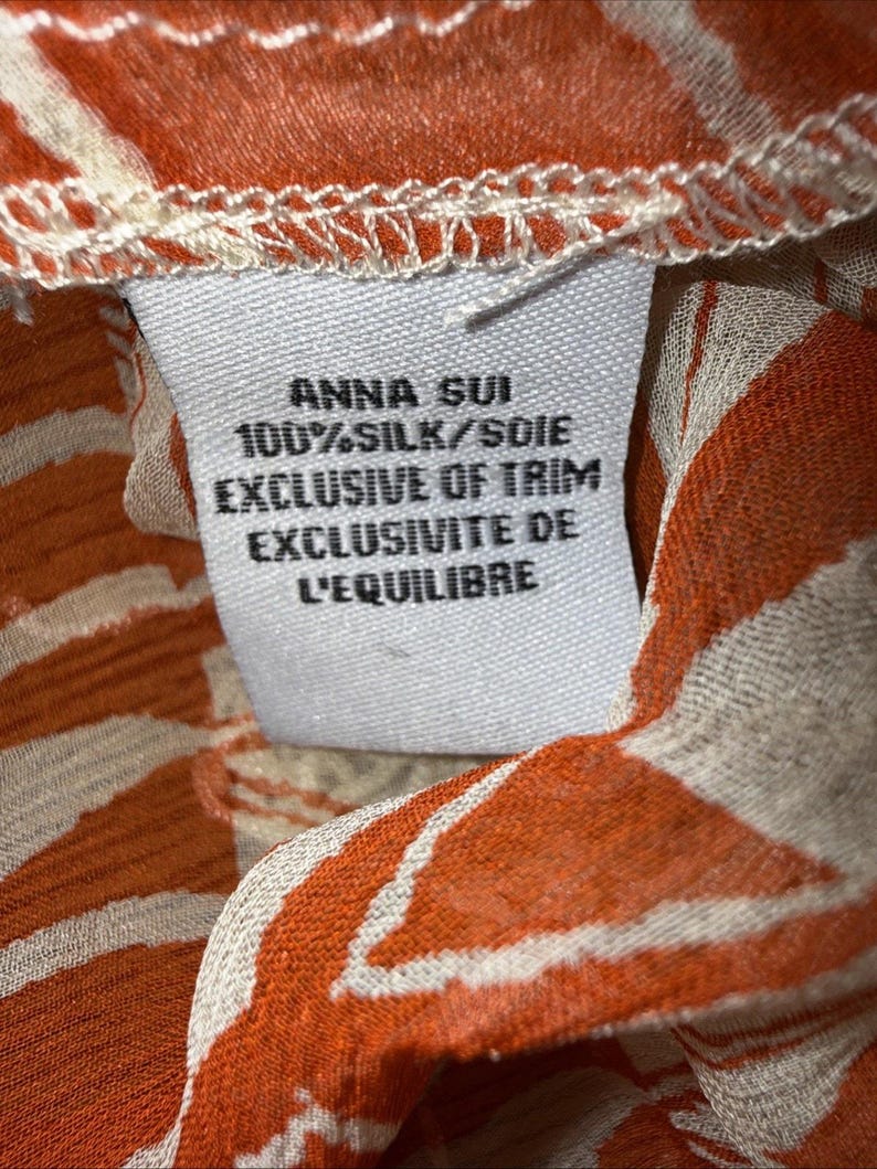 ANNA SUI For Anthropologie NWT Orange Silk Sheer Tunic Fringe Sz M Festival Boho image 9