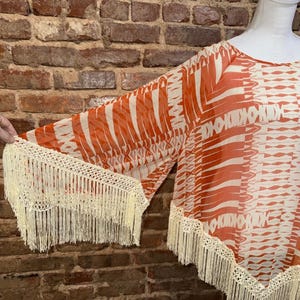 ANNA SUI For Anthropologie NWT Orange Silk Sheer Tunic Fringe Sz M Festival Boho image 3