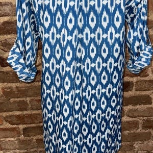 Anthropologie Lot of 2 Maeve Shirt Dresses Ikat Pattern Sz L Pink & Blue EUC image 5