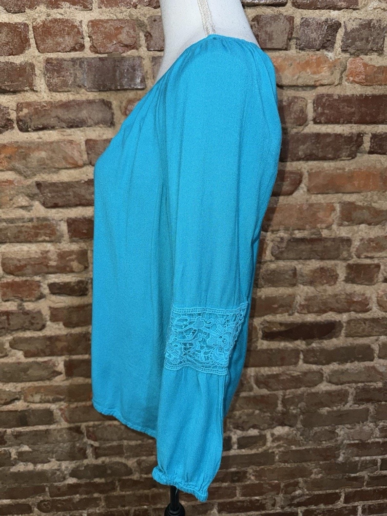 Lilly Pulitzer Briony Boho Peasant Top Sz S Teal Blue Viscose Palm Beach Resort image 3