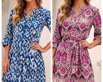 Anthropologie Lot von 2 Maeve Shirt Kleider Ikat Muster Sz L Pink & Blau EUC