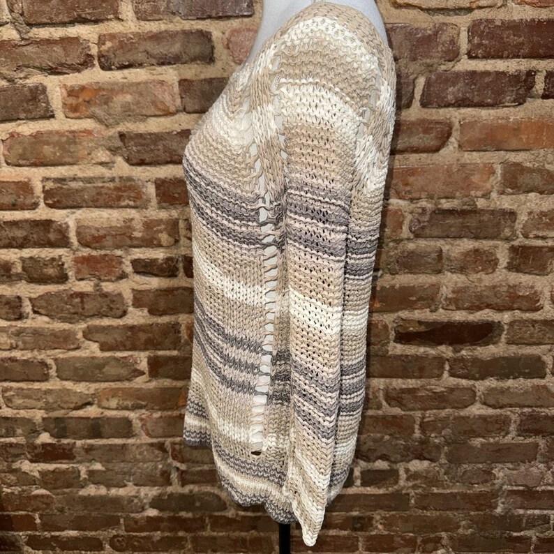 Free People S Striped SWEATER Ribbon Tape Yarn Desert Moon Brown/Tan Boho EUC image 3