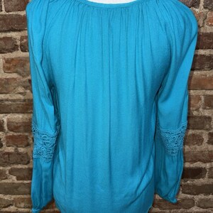 Lilly Pulitzer Briony Boho Peasant Top Sz S Teal Blue Viscose Palm Beach Resort image 4