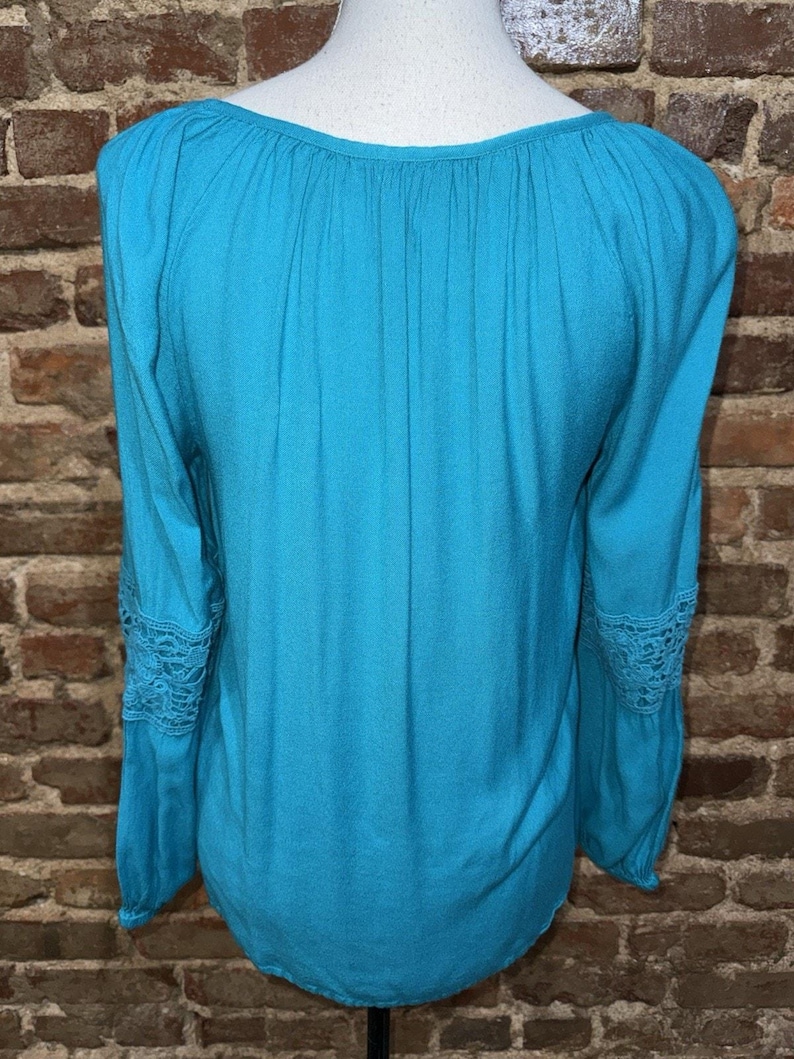 Lilly Pulitzer Briony Boho Peasant Top Sz S Teal Blue Viscose Palm Beach Resort image 4