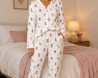 Conjunto de pijama PJ Salvage Pink Heart I Love Puppies para mujer, talla S, talla XL, excelente estado.