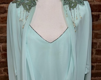 Vintage Eletra Casadei Seafoam Chiffon Golden Girls Blanche Dress Beaded Sz 14