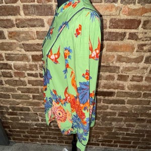 Anthropologie Green Bird Botanical Floral Blouse Whimsy Size XS Puff Sleeve EUC image 3