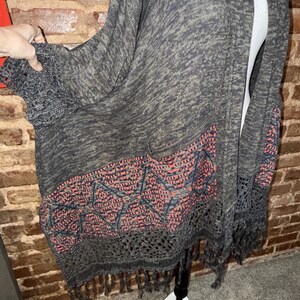 Anthropologie Cine NWT Gray Fringe 3/4 SLEEVE crochet Open Cardigan Luxury beach image 5