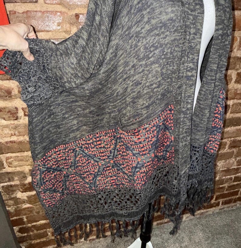 Anthropologie Cine NWT Gray Fringe 3/4 SLEEVE crochet Open Cardigan Luxury beach image 5