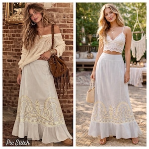 Anthropologie Floreat Szaro-złota spódnica maxi z koralikami, bogato haftowana, rozmiar 6, boho zdjęcie 1