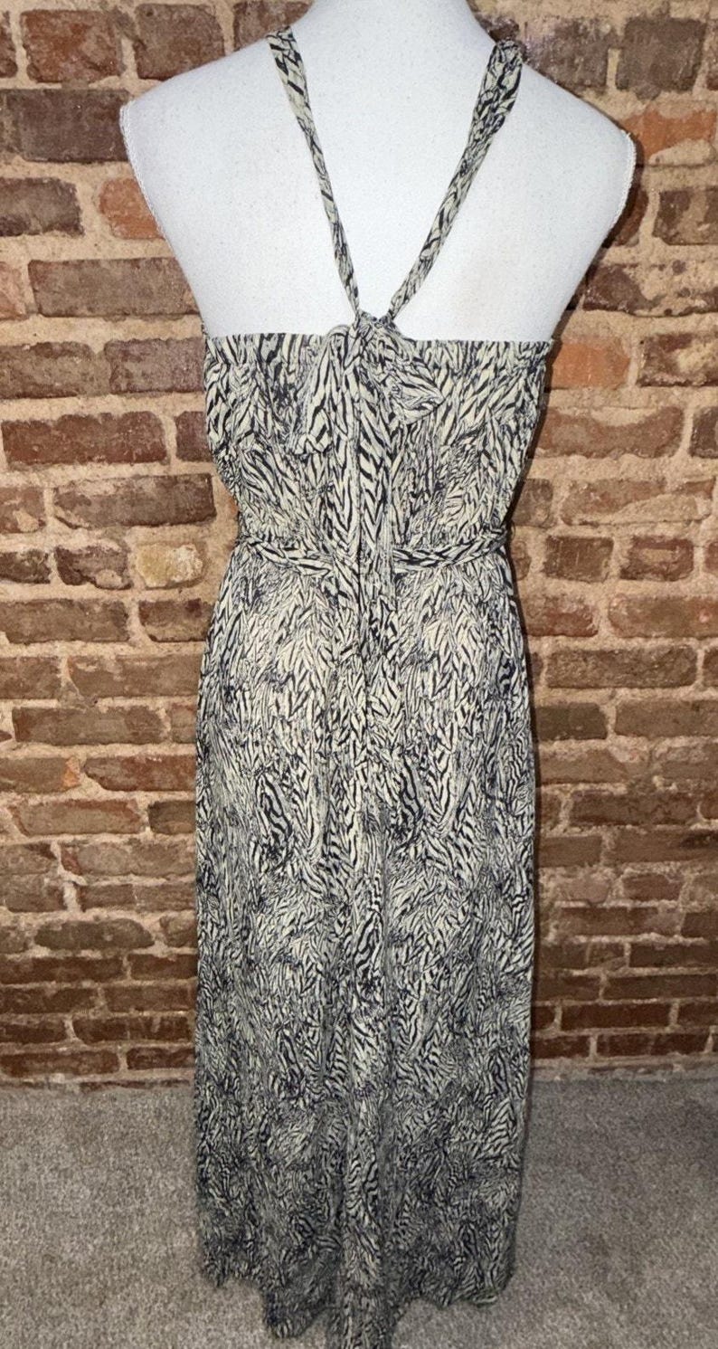 Anthropologie Leifsdottir Marinblå Krämfärgad Abstrakt 100% Siden Halter Maxiklänning 8 EUC bild 5