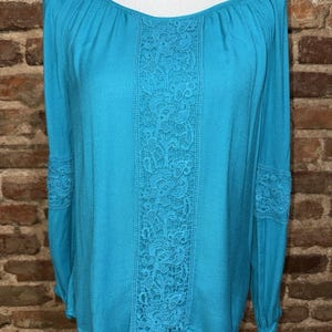 Lilly Pulitzer Briony Boho Peasant Top Sz S Teal Blue Viscose Palm Beach Resort image 2