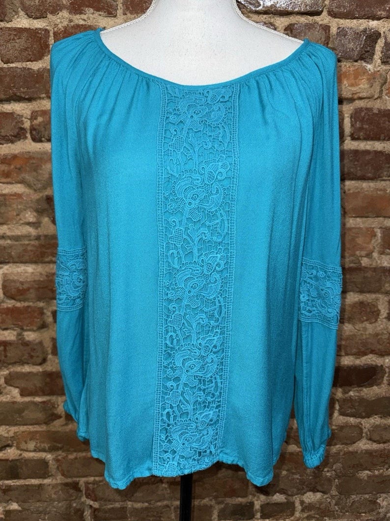 Lilly Pulitzer Briony Boho Peasant Top Sz S Teal Blue Viscose Palm Beach Resort image 2