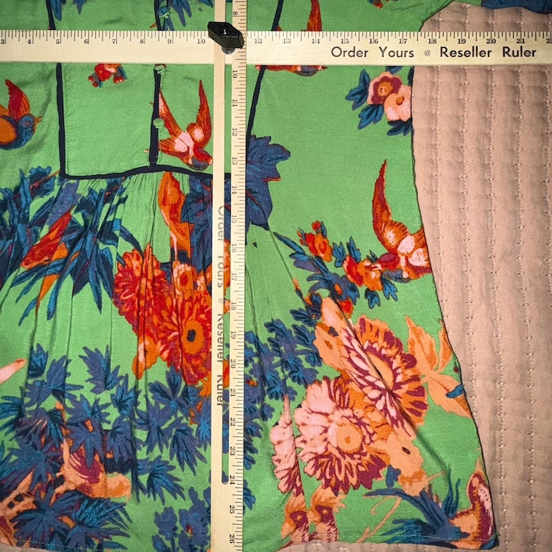 Anthropologie Green Bird Botanical Floral Blouse Whimsy Size XS Puff Sleeve EUC image 7