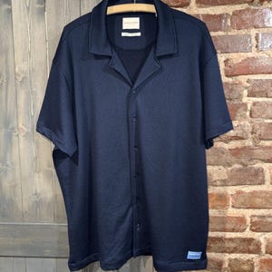 Scotch Soda Amsterdam Navy gewebtes strukturiertes Kurzarm-Button-Up-Shirt Herren 2XL Bild 3