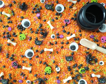Witch's Brew Halloween Sensory Bin | Hands-on learning | Montessori | educational sensory toys games | small world | fall sensory bin filler