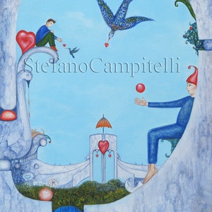 Campitelli Garden of Paradise original oil painting on canvas surreal fantasy Art pop surrealism image 1