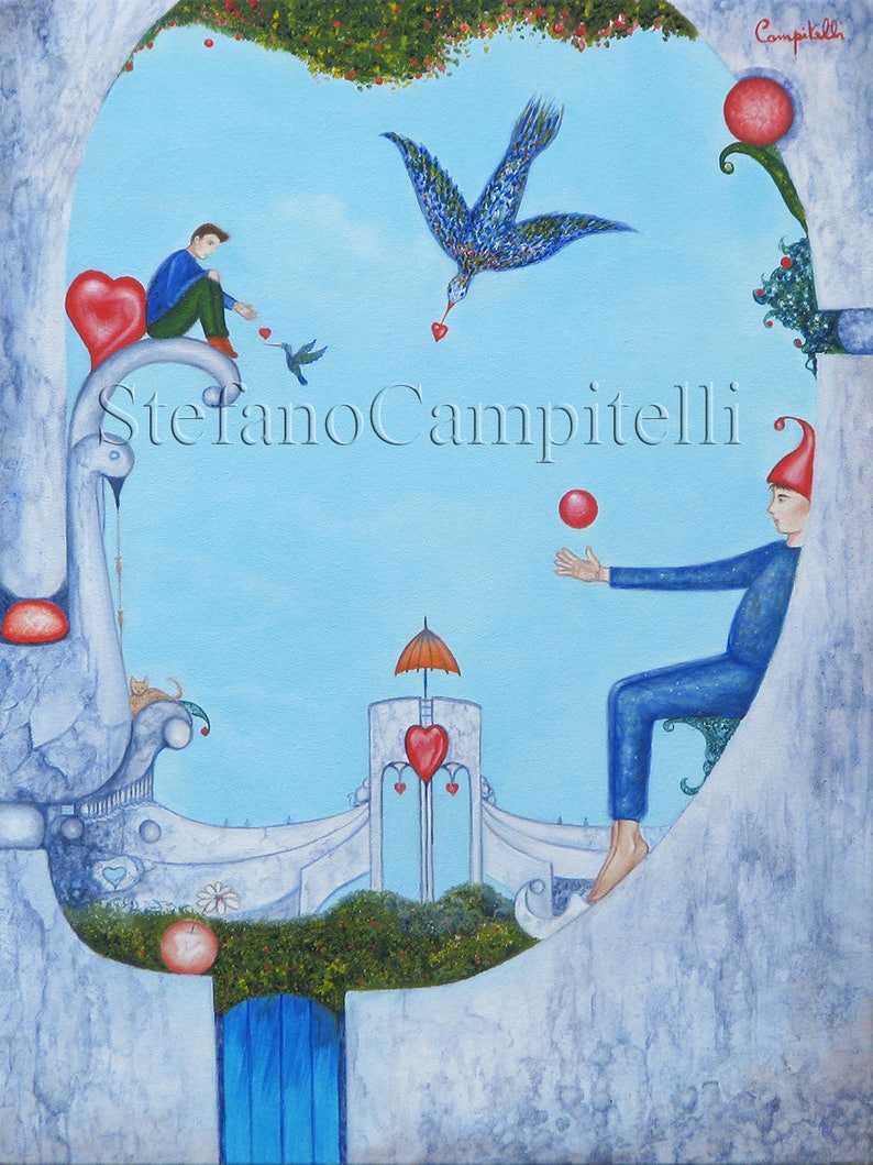 Campitelli Garden of Paradise original oil painting on canvas surreal fantasy Art pop surrealism image 1