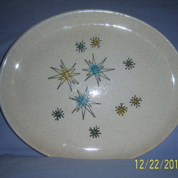 Vintage Atomic Starburst Sunburst Pottery Mid Century Platter  -  Eames Era Serving Platter -  Made in France