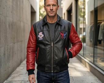 Chaqueta bomber de piel de cordero hecha a mano: estilo aviador / Abrigo de invierno premium