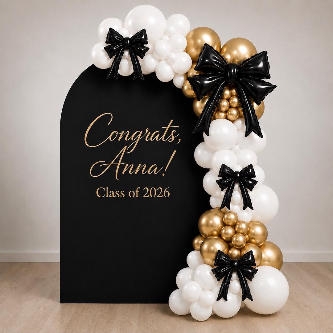 Gold & White Graduation Balloon Garland Kit 2026, Bow Balloon Arch ...