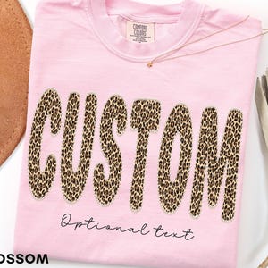 Comfort Colors® Custom Text Shirt Personalized Faux Pearl Patchwork Tee Custom Text Gift for Mama Nana Personalized Leopard Letters Gigi Tee
